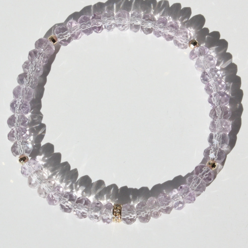 14K Gold Diamond Rondelle Amethyst Bracelet