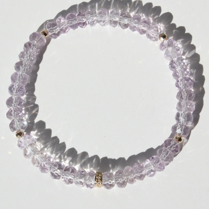 14K Gold Diamond Rondelle Amethyst Bracelet
