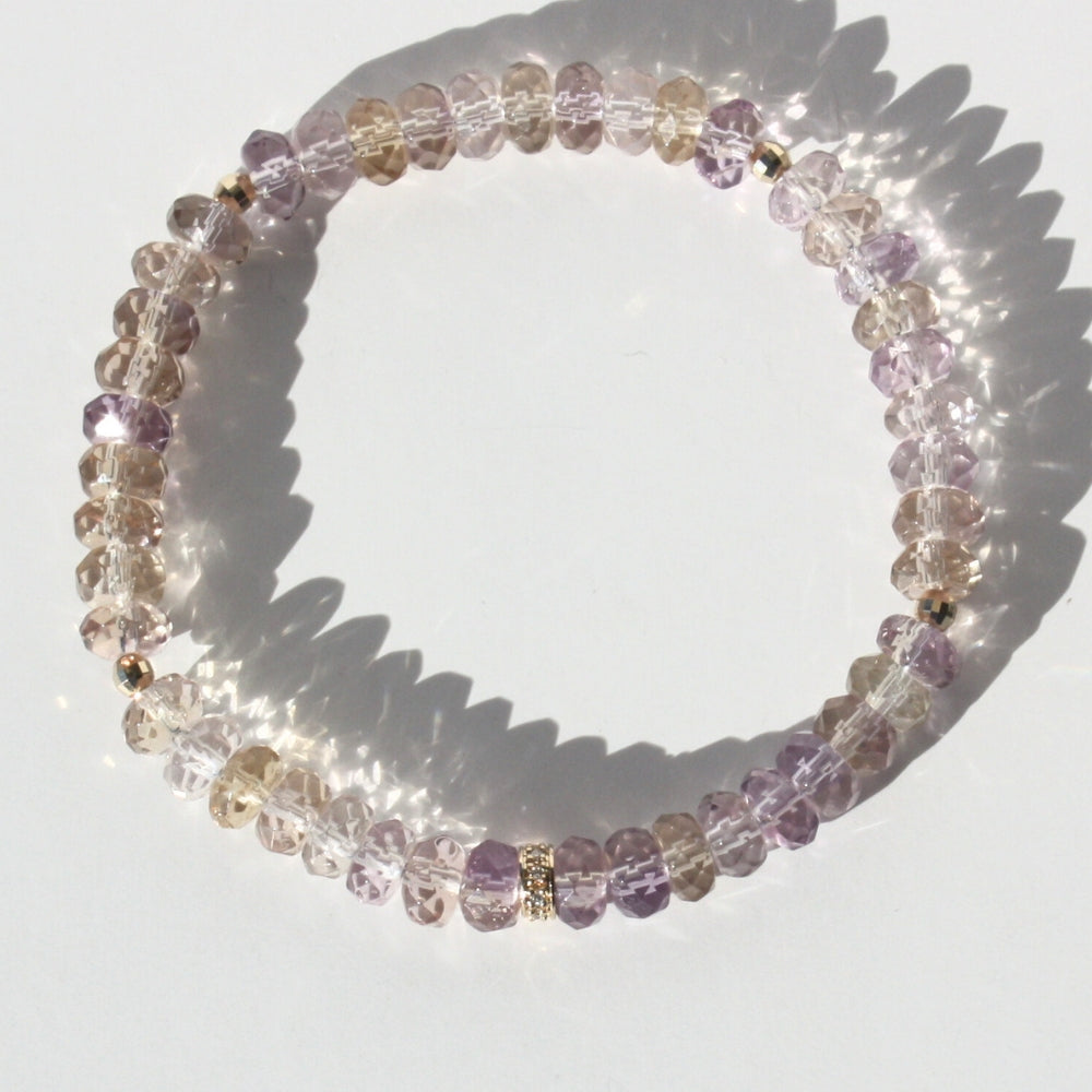 14K Gold Diamond Rondelle Ametrine Bracelet