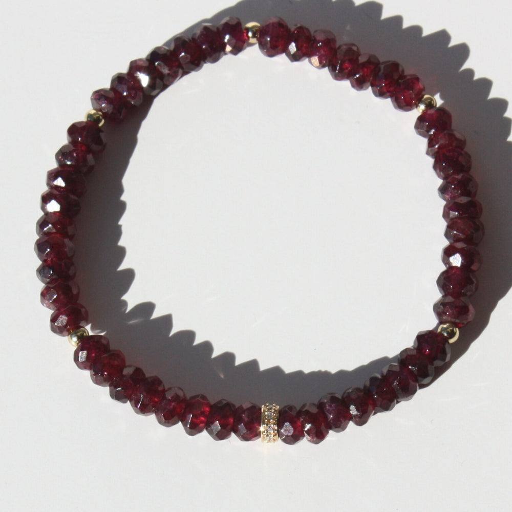 14k Gold Diamond Rondelle Garnet Bracelet