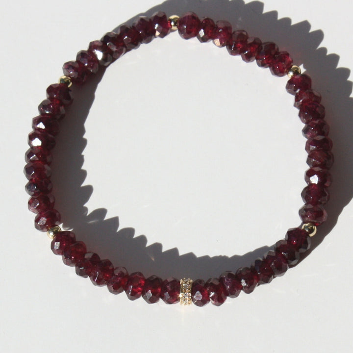 14k Gold Diamond Rondelle Garnet Bracelet