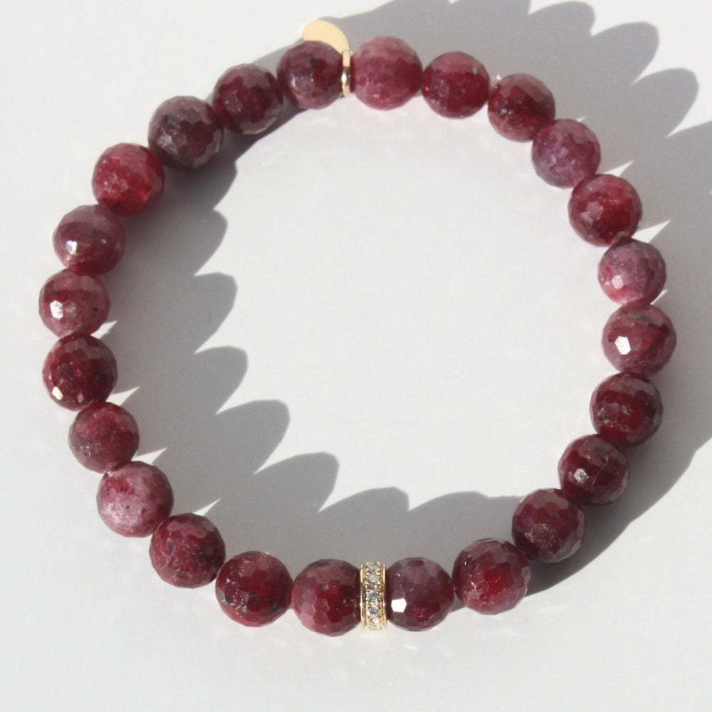 14K Gold Diamond Rondelle And Ruby Bracelet