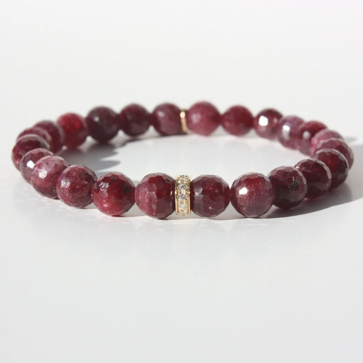 14K Gold Diamond Rondelle And Ruby Bracelet