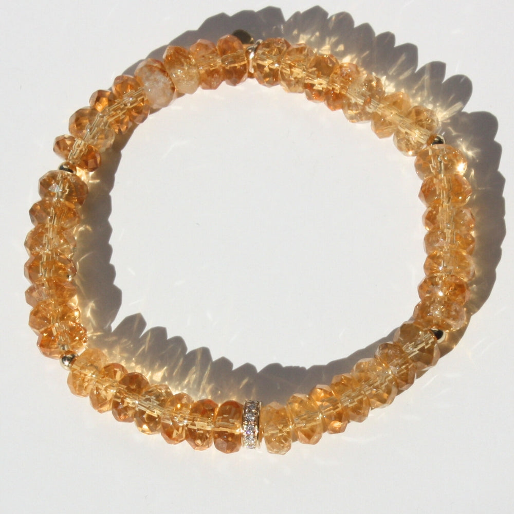 14K Gold Diamond Rondelle Citrine Bracelet