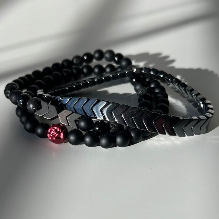 Onyx And Lava Bead Bracelet Mix