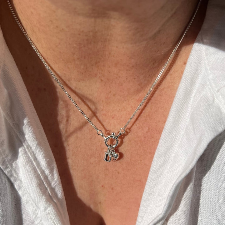 Initial And Heart Necklace Silver