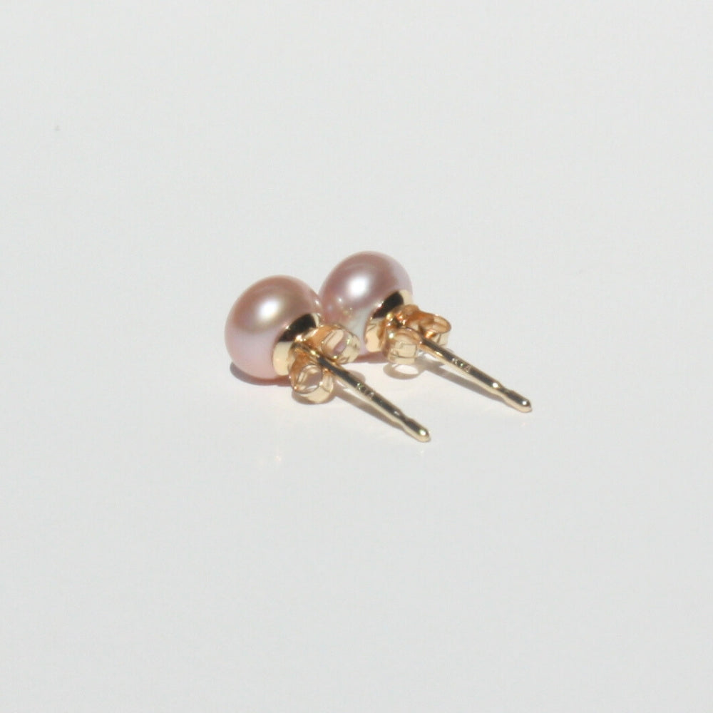 14K Gold Pink Pearl Stud Earrings