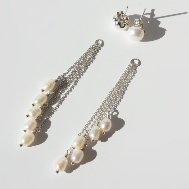 Pearl Cluster Drop Earrings Silver