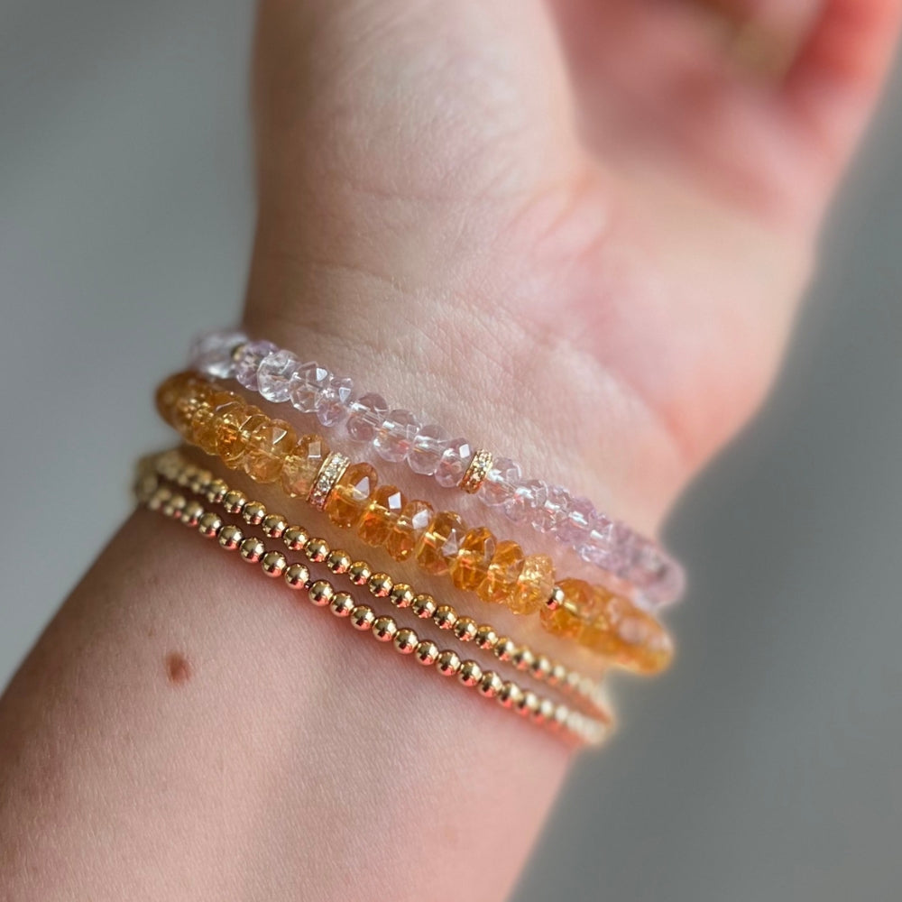 14K Gold Diamond Rondelle Amethyst Bracelet