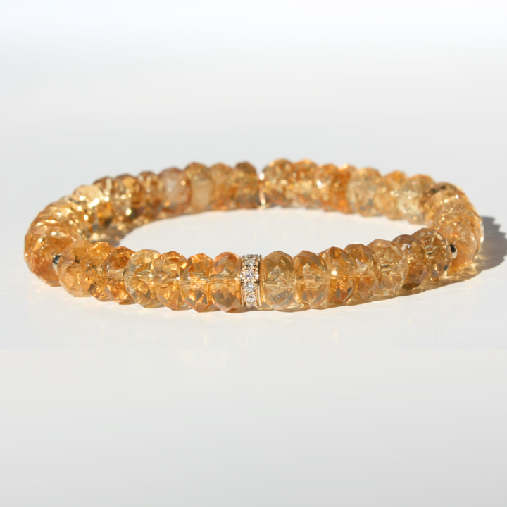 14K Gold Diamond Rondelle Citrine Bracelet