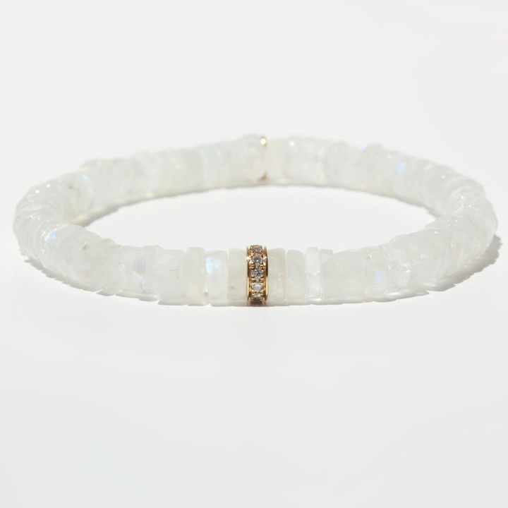 14K Gold Diamond Rondelle Moonstone Bracelet