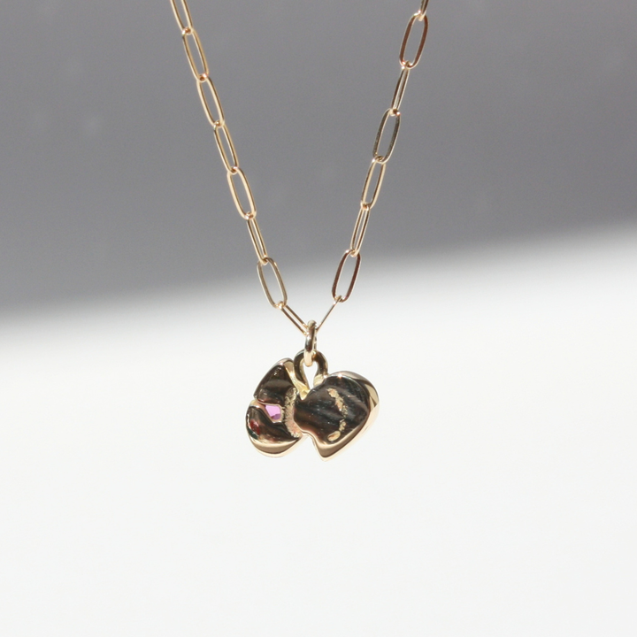 "14k gold double pear fuchsia gemstone pendant Showing Backside"