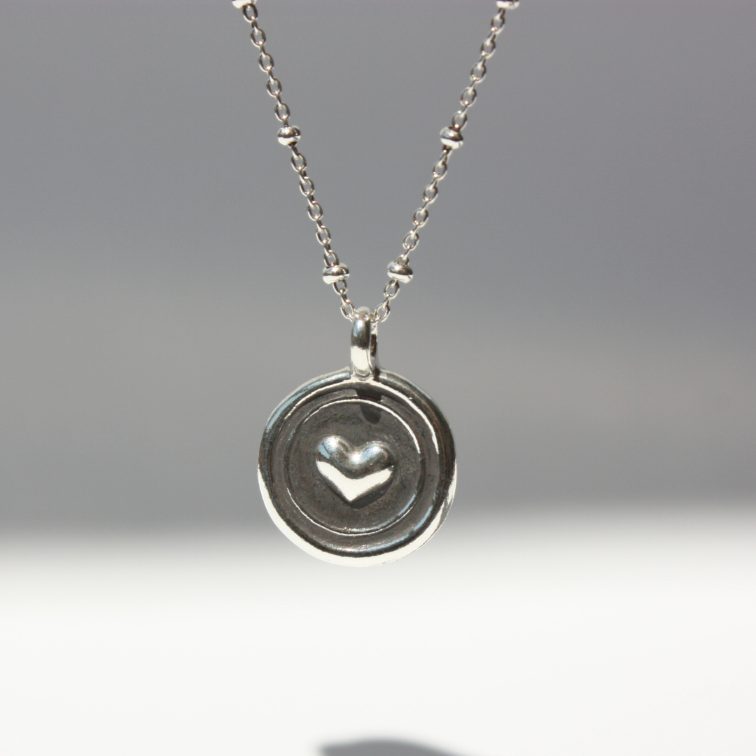 Center 3D Heart Coin Necklace