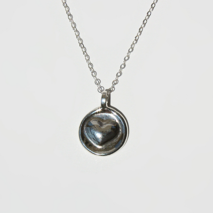 Center 3D Heart Coin Necklace Large