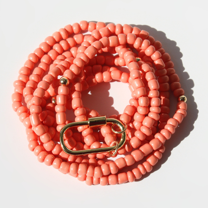 Modular Beaded Multi-Way Wrap Necklace - 48 Inch Long-Strand with Gold Filled Carabiner Clasp