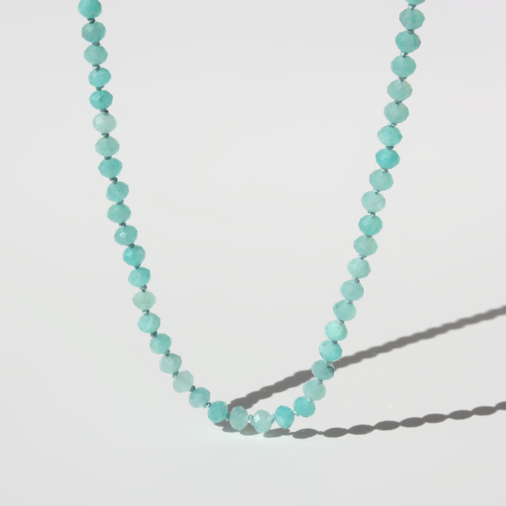 Amazonite Necklace - Hand-Knotted Silk 4mm Faceted Rondelle
