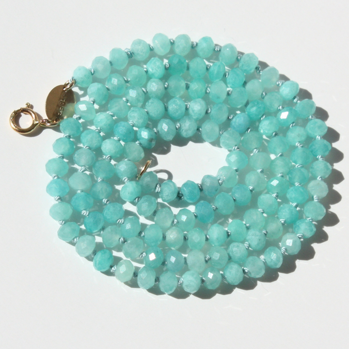 Amazonite Necklace - Hand-Knotted Silk 4mm Faceted Rondelle