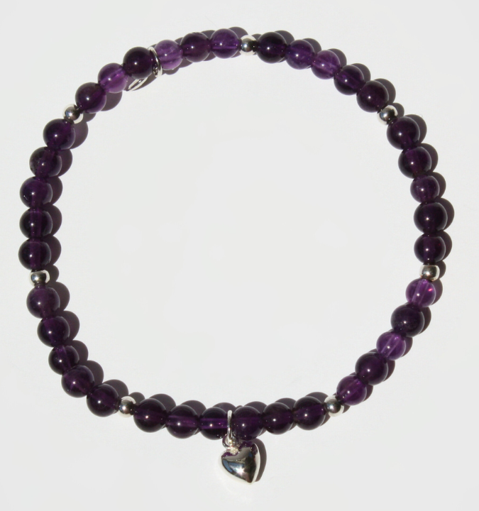 Amethyst Heart Charm Bracelet