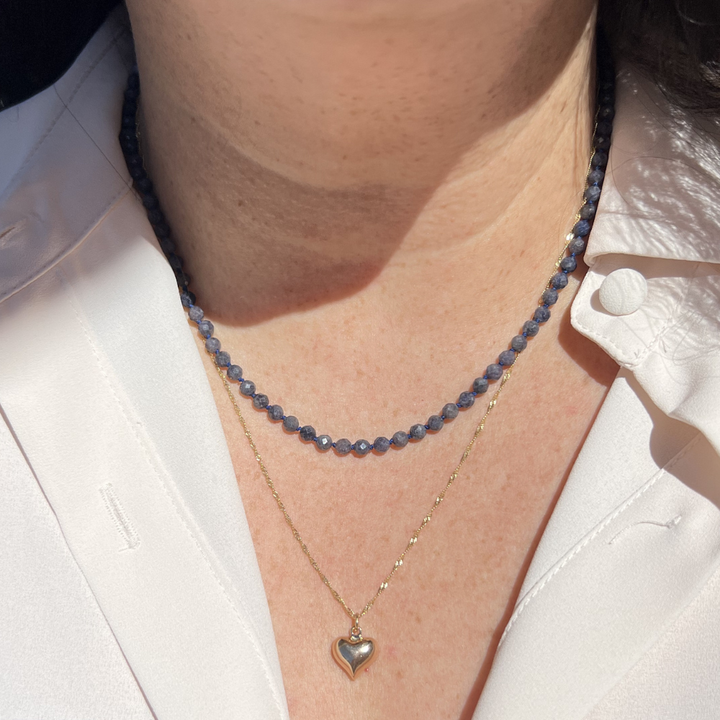 Faceted Blue Sapphire Hand-Knotted Silk Necklace - Modular Charm And Pendant Base