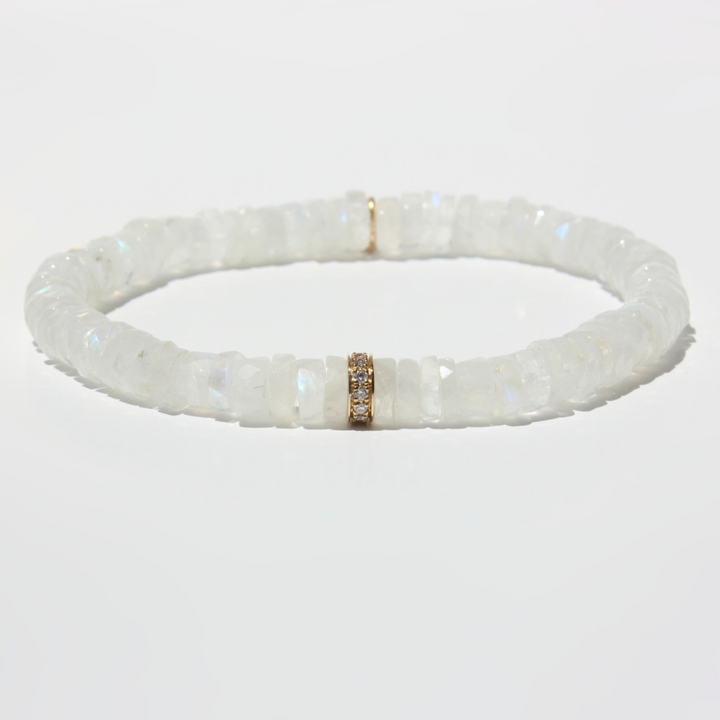 14K Gold Diamond Rondelle Moonstone Bracelet