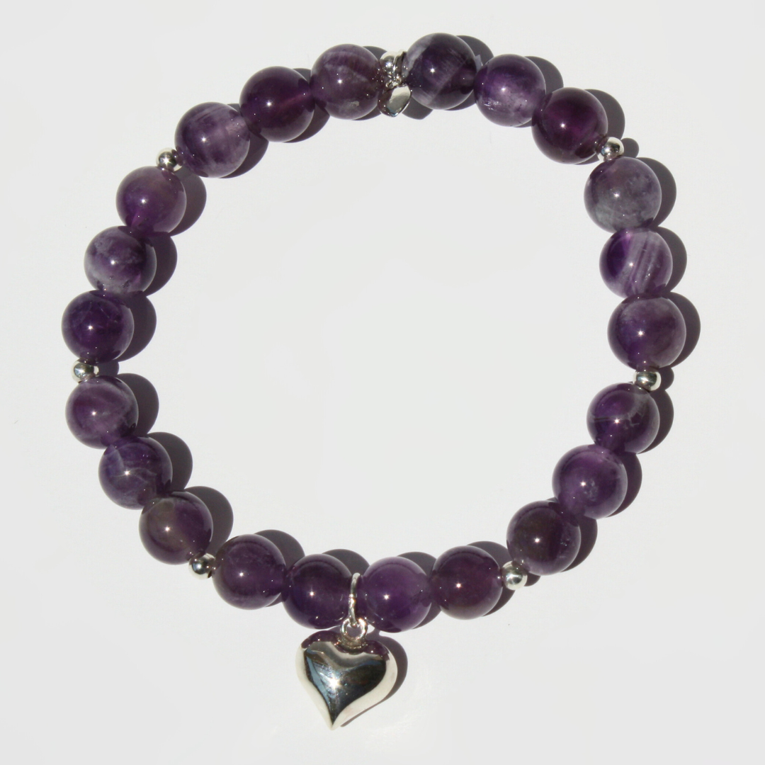 Amethyst Heart Charm Bracelet