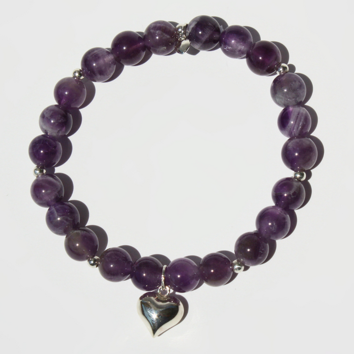 Amethyst Heart Charm Bracelet