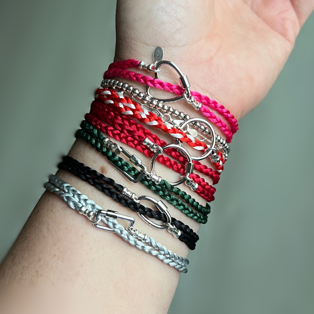 Sterling Silver Braided Charm Bracelet with Carabiner Clasp