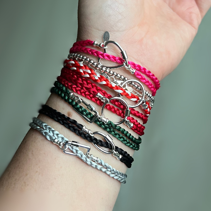 Sterling Silver Braided Charm Bracelet with Carabiner Clasp