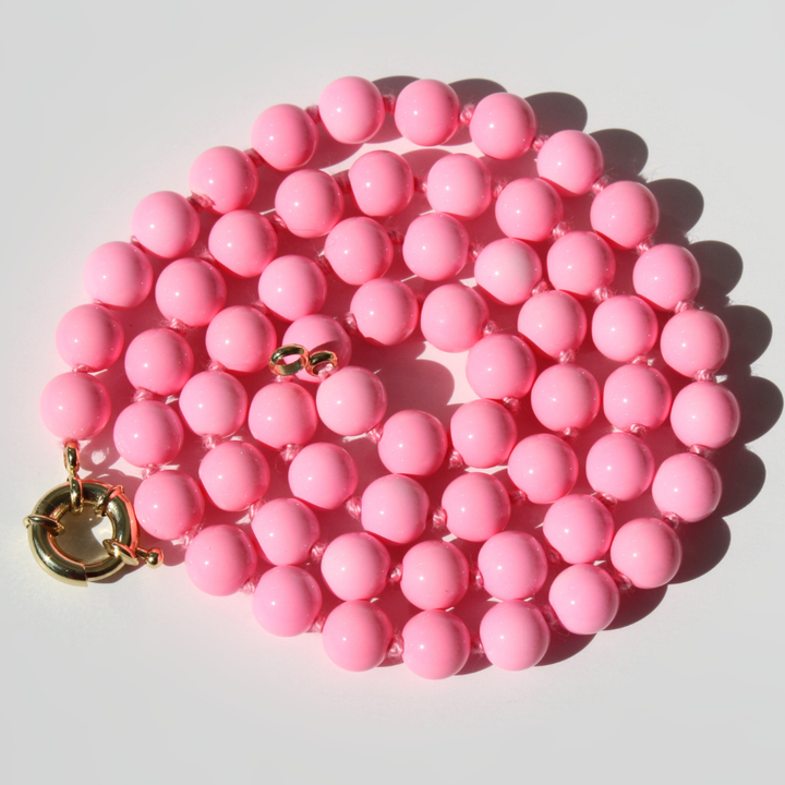 Bubble Gum Pink Beaded Necklace - Modular 18k Gold Filled Spring Clasp