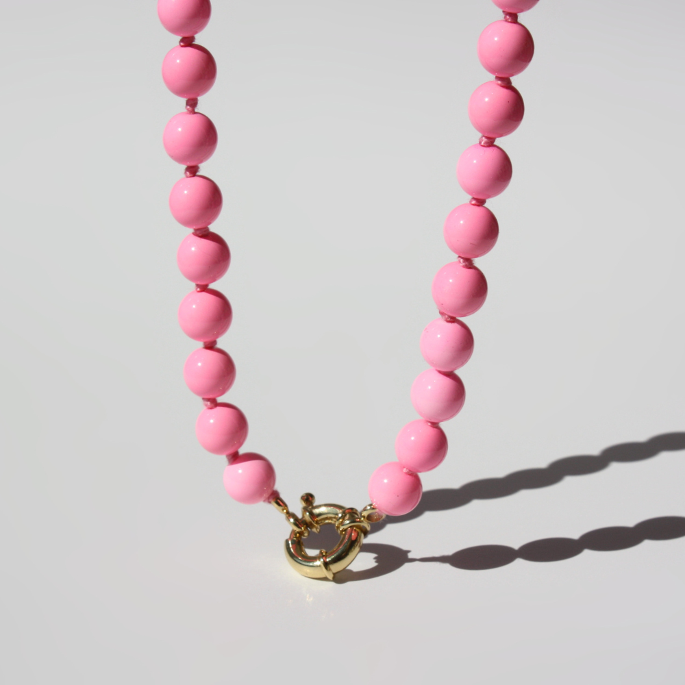 Bubble Gum Pink Beaded Necklace - Modular 18k Gold Filled Spring Clasp
