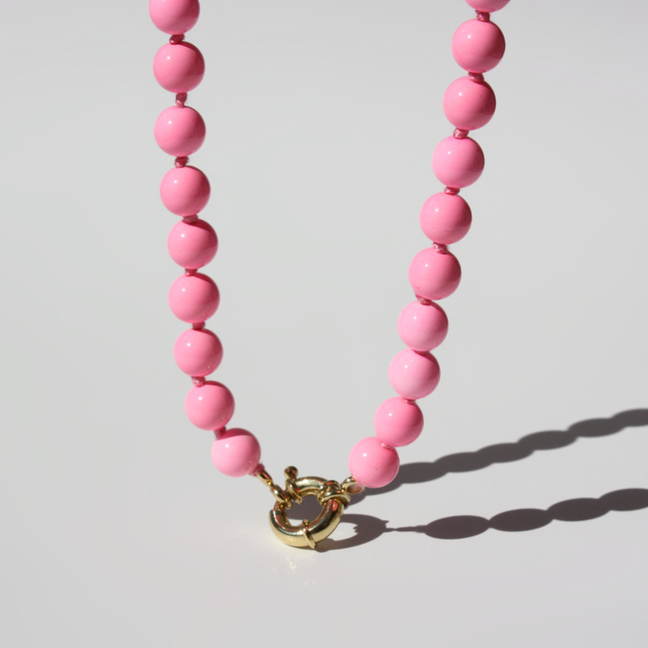 Bubble Gum Pink Beaded Necklace - Modular 18k Gold Filled Spring Clasp