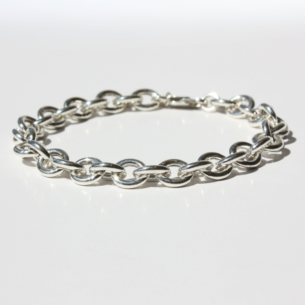 Chunky Sterling Silver Cable Bracelet - Polished Hollow Links, Hand-Finished 925 Silver