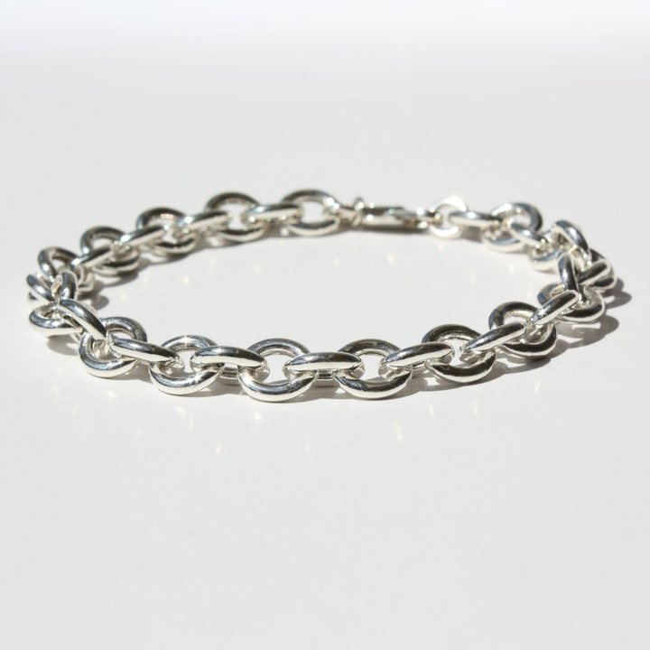 Chunky Sterling Silver Cable Bracelet - Polished Hollow Links, Hand-Finished 925 Silver