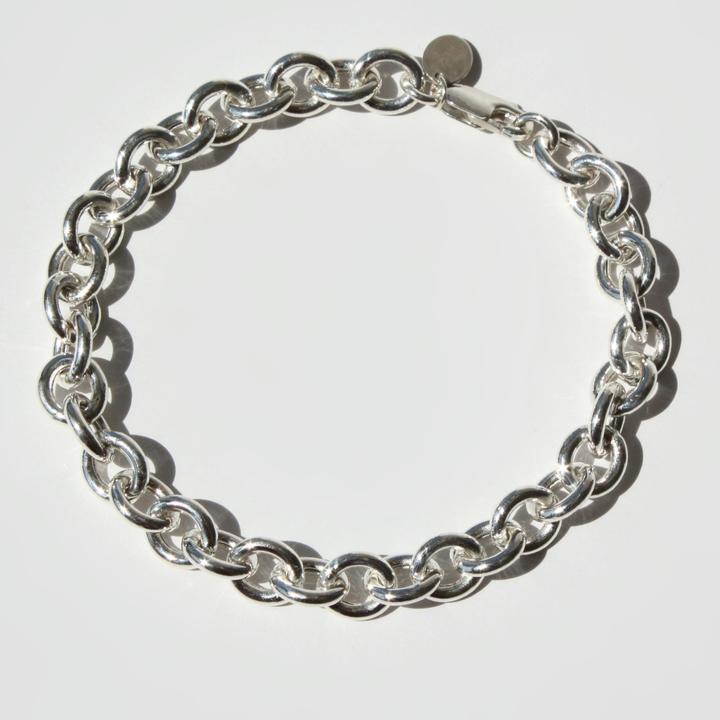 Chunky Sterling Silver Cable Bracelet - Polished Hollow Links, Hand-Finished 925 Silver