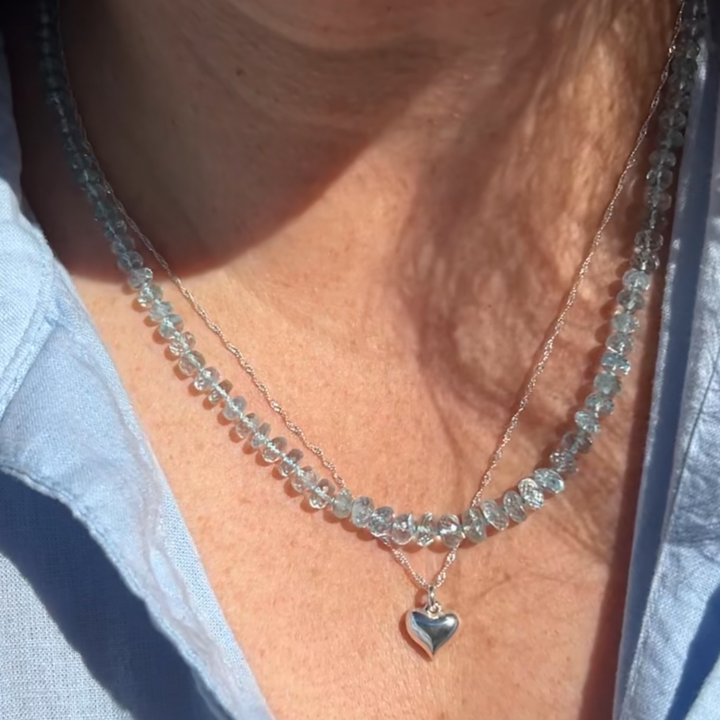 Faceted Aquamarine Hand-Knotted Silk Necklace - Luminous Pale Blue Gemstone Strand