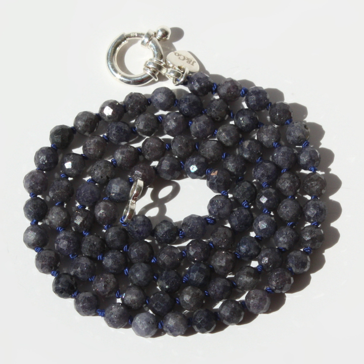 Faceted Blue Sapphire Hand-Knotted Silk Necklace - Modular Charm And Pendant Base