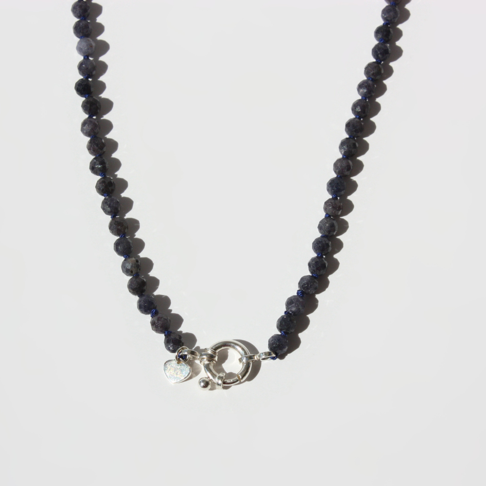 Faceted Blue Sapphire Hand-Knotted Silk Necklace - Modular Charm And Pendant Base