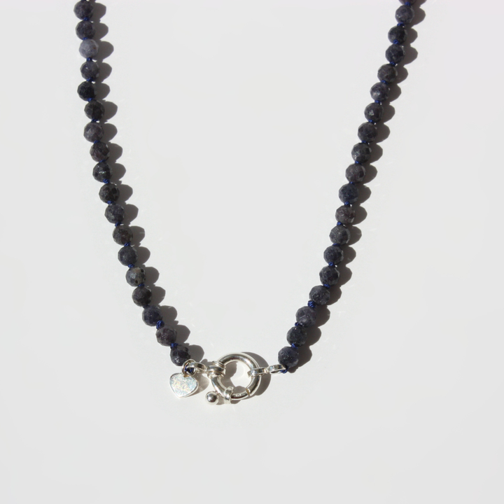 Faceted Blue Sapphire Hand-Knotted Silk Necklace - Modular Charm And Pendant Base