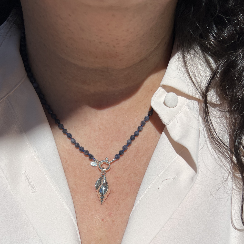 Faceted Blue Sapphire Hand-Knotted Silk Necklace - Modular Charm And Pendant Base