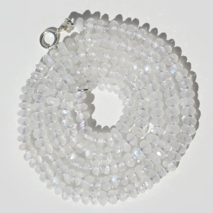 Faceted Rainbow Moonstone Necklace - Hand-Knotted Silk And Sterling Silver Statement