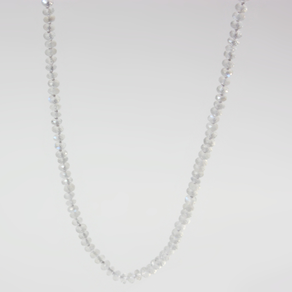 Faceted Rainbow Moonstone Necklace - Hand-Knotted Silk And Sterling Silver Statement