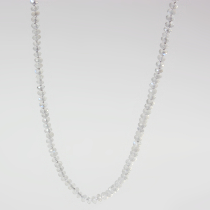 Faceted Rainbow Moonstone Necklace - Hand-Knotted Silk And Sterling Silver Statement