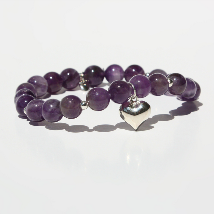 Amethyst Heart Charm Bracelet