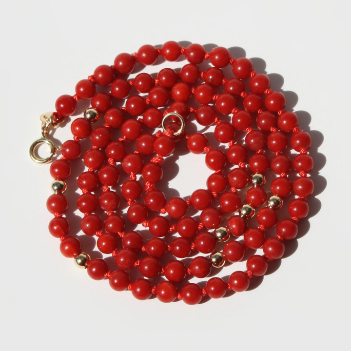 Genuine Red Coral Necklace - Hand-Knotted in Silk