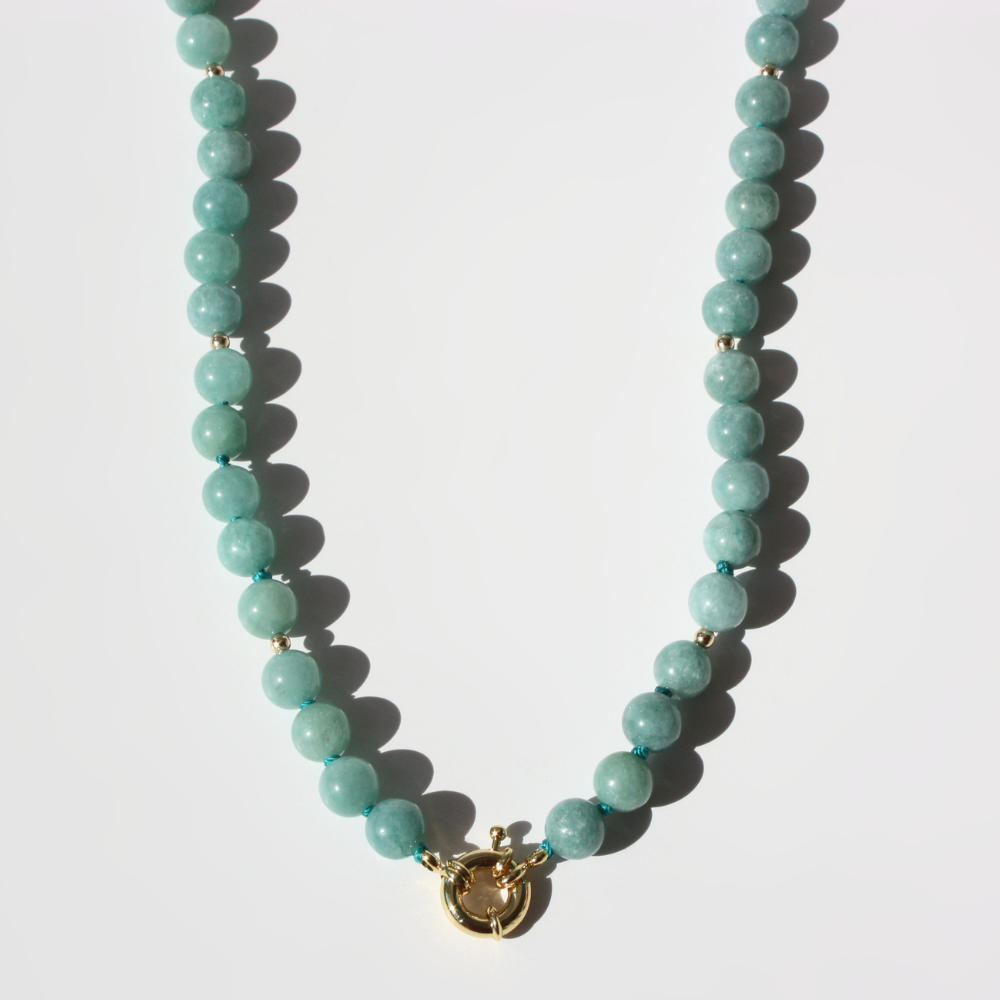 Green Quartz Necklace - Modular 18k Gold Filled Spring Clasp, Hand-Knotted Silk