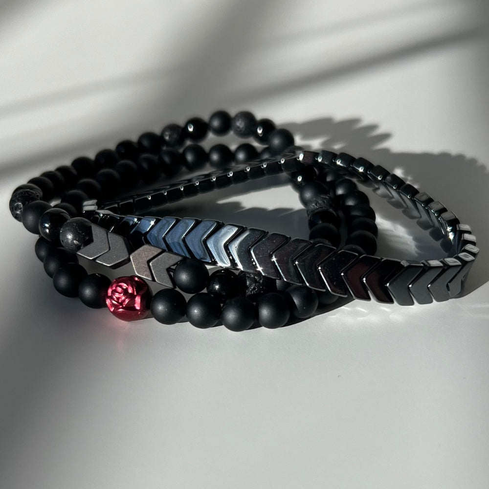 Single Rose Matte Onyx Bead Bracelet