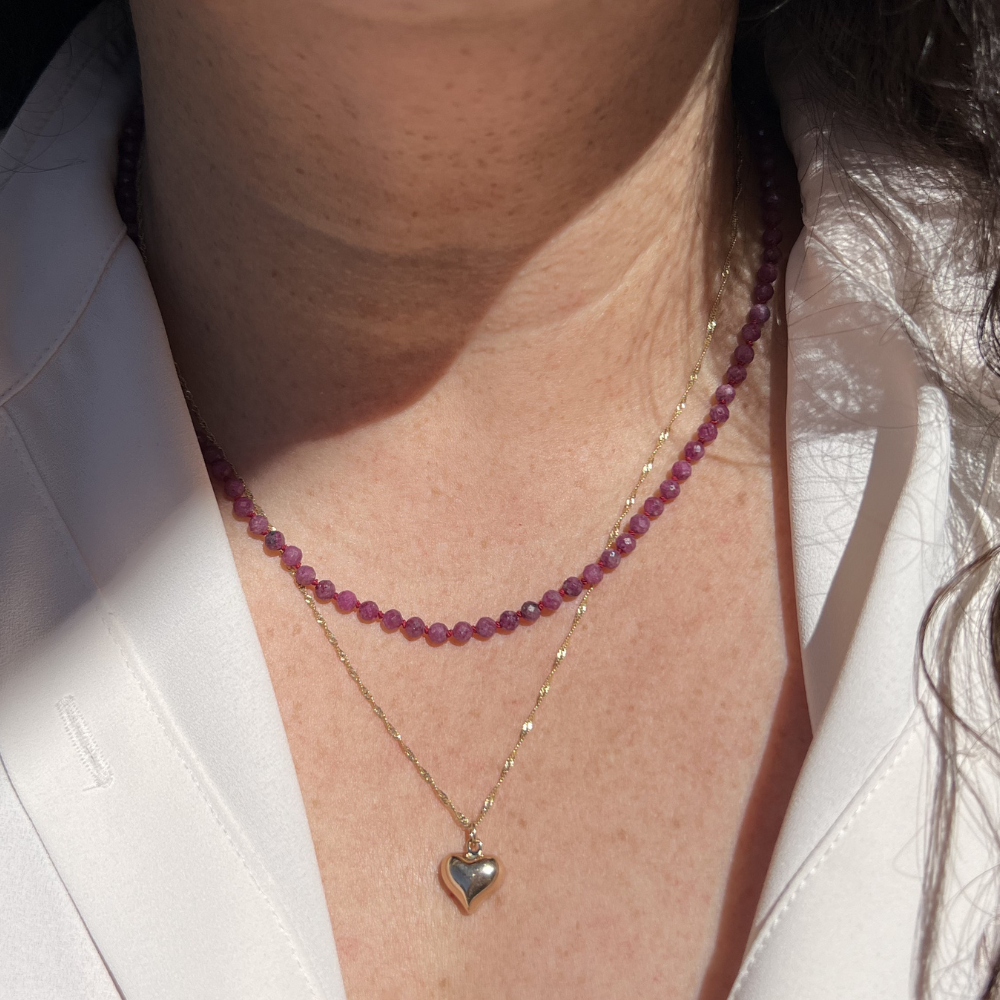 Ruby Necklace - 4mm Faceted Purple-Red Gems with Solid 14K Gold