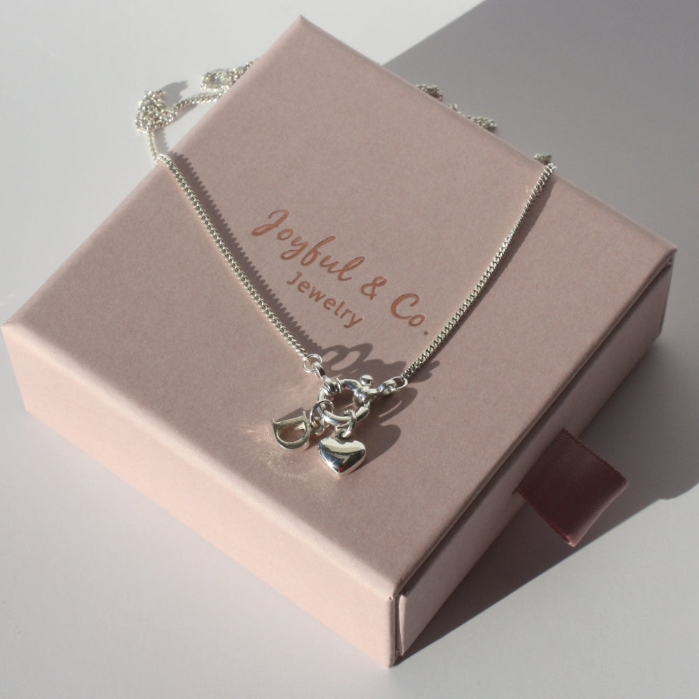 Initial And Heart Necklace Silver