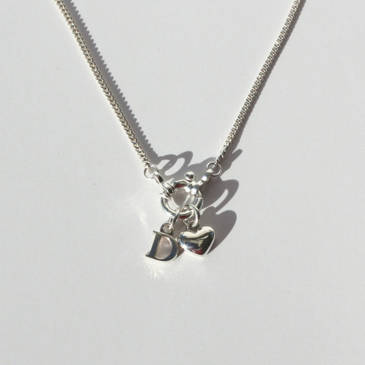 Initial And Heart Necklace Silver