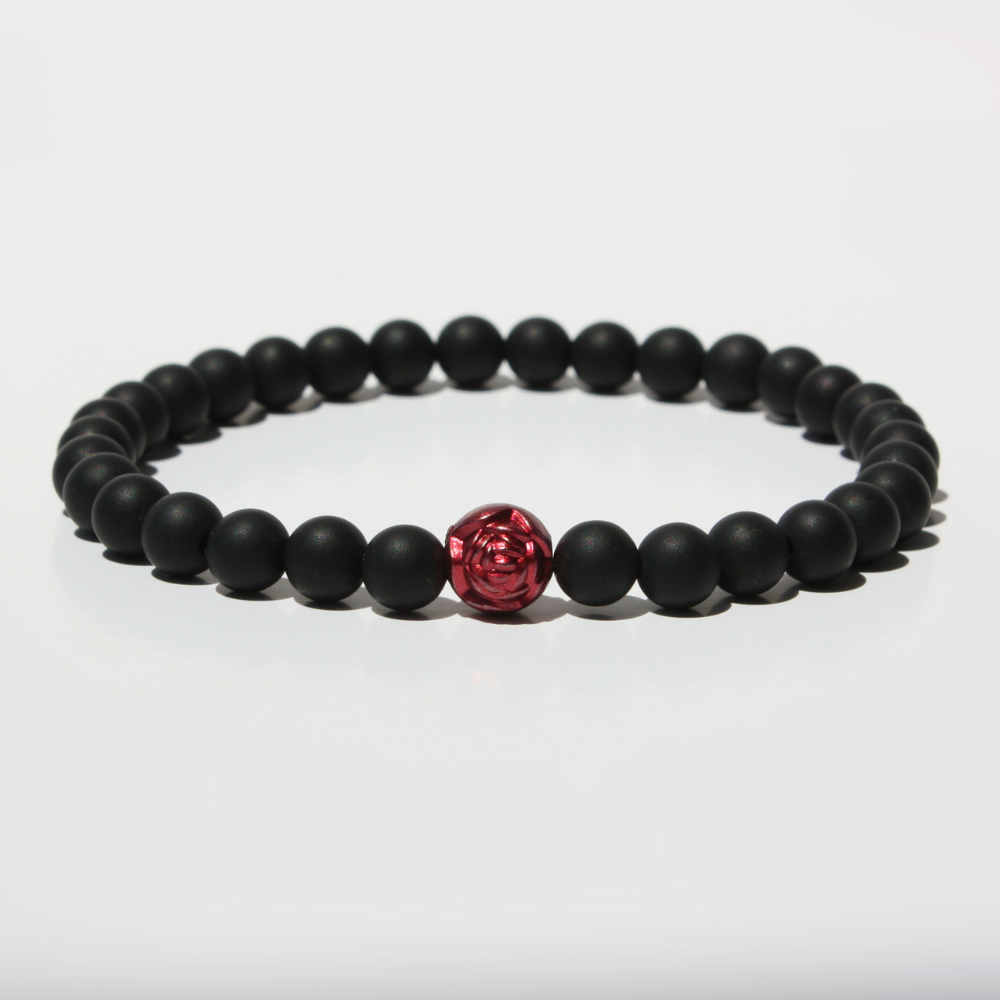 Matte Onyx Bracelet With Pink Rose